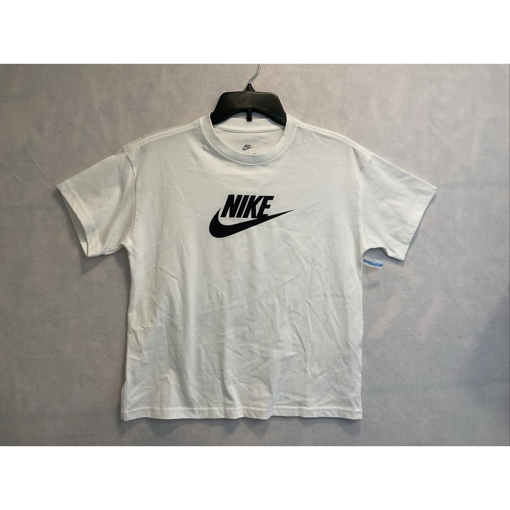 Nike Women's ESSENTIAL CROPPED LOGO Swoosh T-SHIRT Top WHITE L BV6175 100 NEW‎